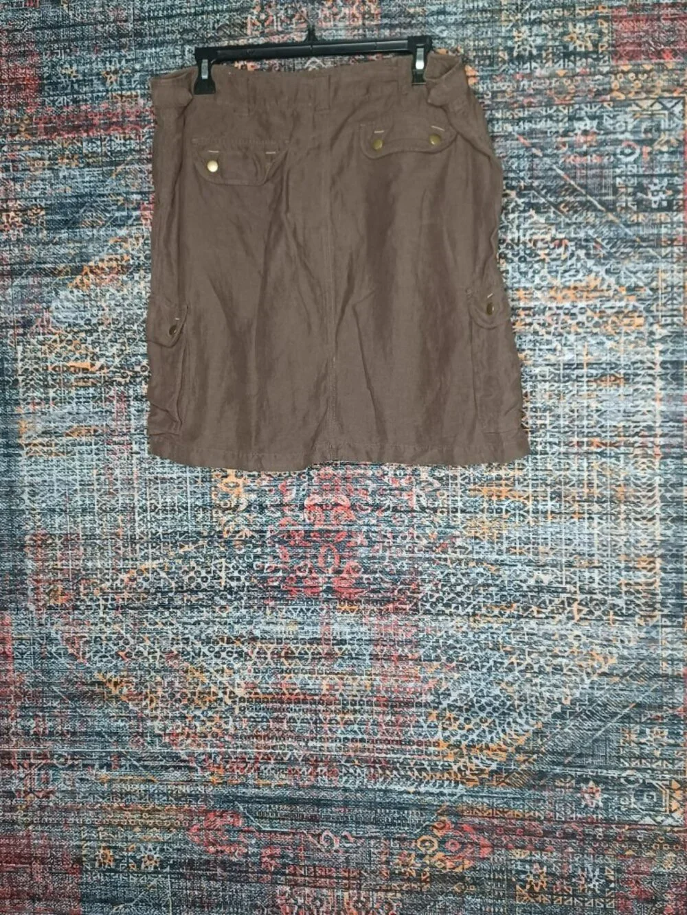 JCrew womens solid brown cargo linen silk blend knee length skirt 12